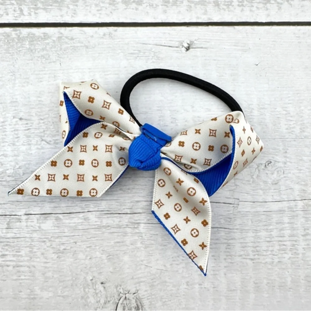 Upcycled hair tie. New. Blue and white.